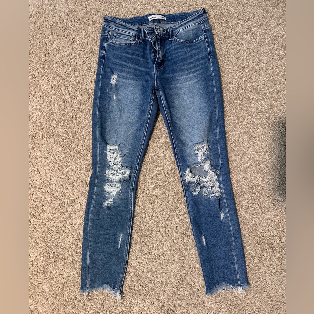 Flying Monkey Distressed Dark Blue Skinny Jeans